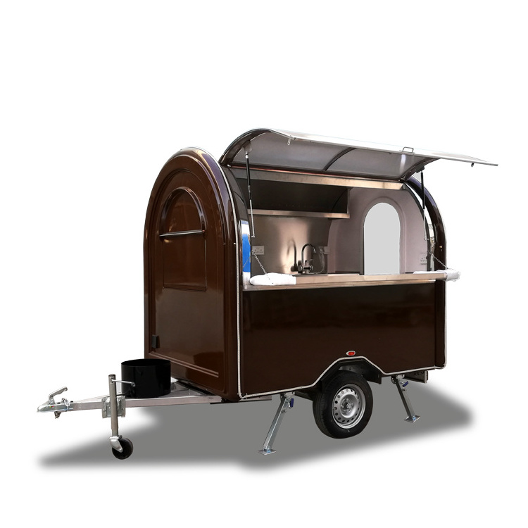 Ukung Europe approved mobile fast food kiosk, round style customized shiny brown fiberglass food truck from in China