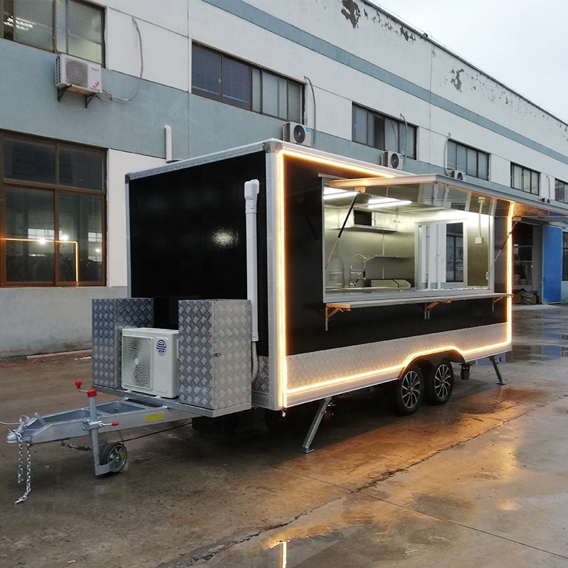 UKUNG hot sale stainless steel food truck food trailer with table top fridge showcase slush machine ice cream rolls machine