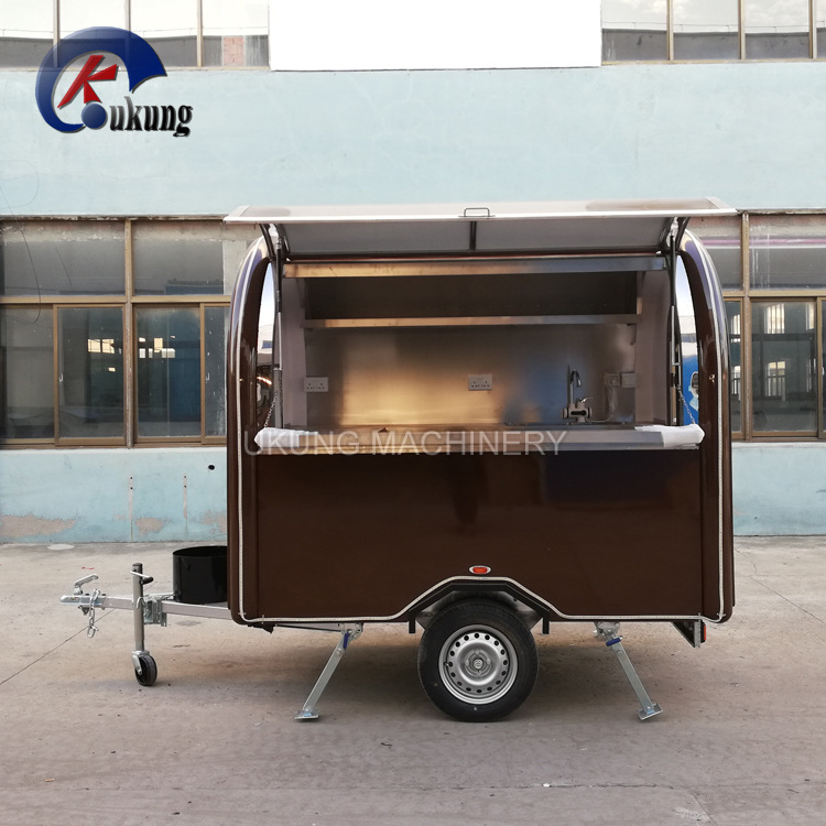 Ukung Europe approved mobile fast food kiosk, round style customized shiny brown fiberglass food truck from in China