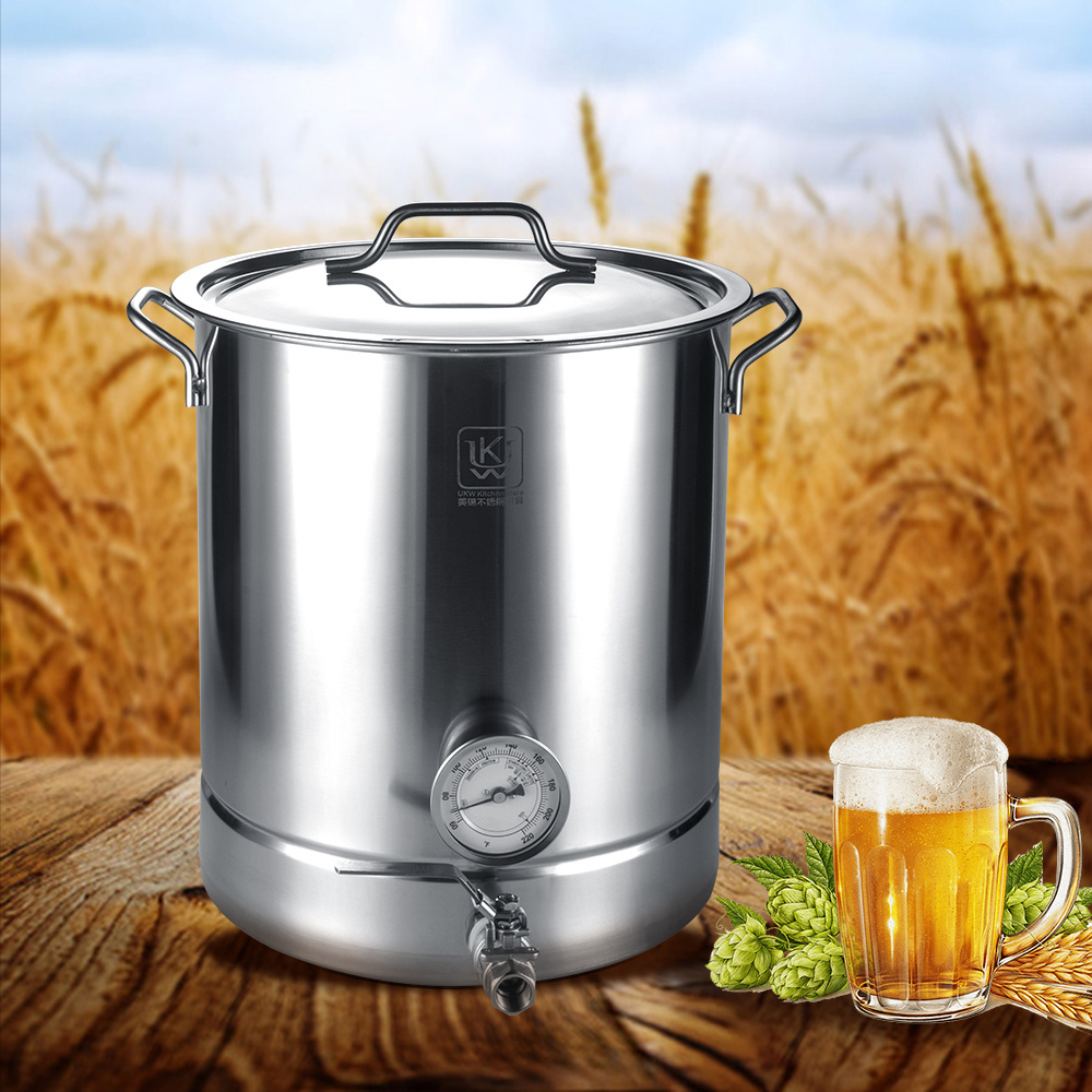 Factory Direct Sale Customized Stainless Steel Stock Pot Faucet Beer Brewing Kit Home Brewery Systems With Thermometer