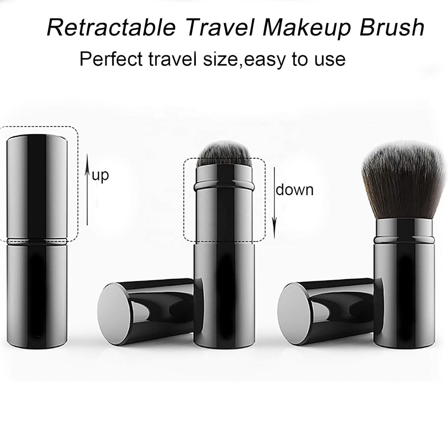 Ula Retractable Kabuki Makeup Brush, Travel Face Blush Brush, Portable Powder Foundation Sunscreen Brush with Cover for Blush