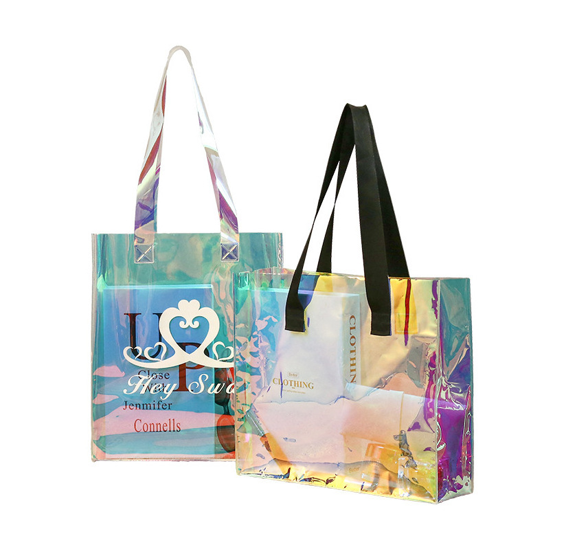 Custom Wholesale Plastic Gift Bag PVC Laser Bag Holographic PVC Transparent Shopping Tote Bag