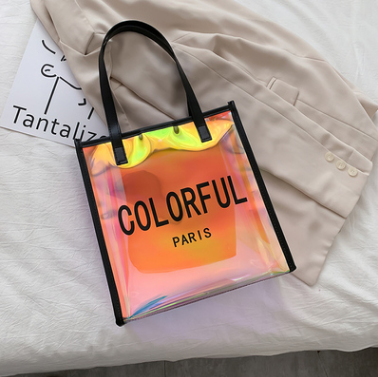 Custom Clear Transparent Pvc Vinyl Holographic Hologram Ladies Handbag Shopping Bag For Women