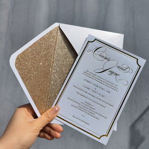 Customized Printed design Embossed Paper Business Card Letterpress Wedding Invitations Cards With Gold Foil Logo Envelope