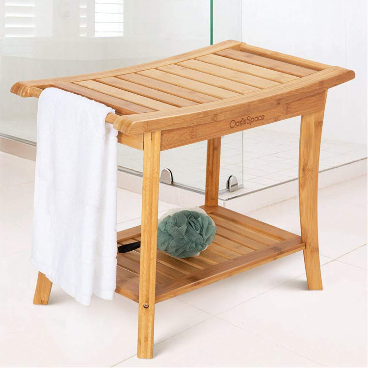 Wood 2-Tier Seat Bamboo Shower Bench Spa Stool