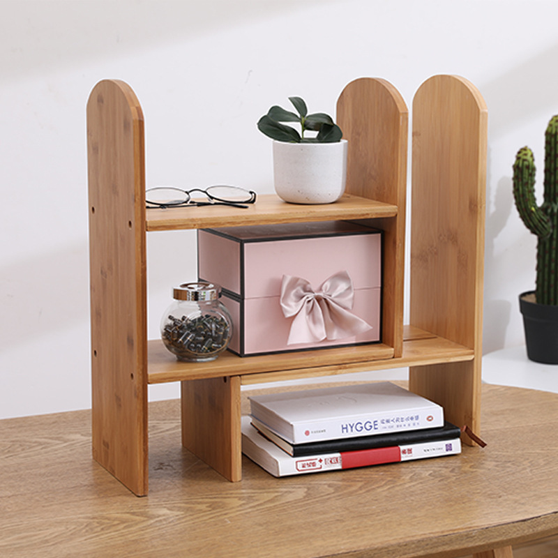 Adjustable Desk Organizer Shelf Bamboo Desktop Bookshelf Organizer