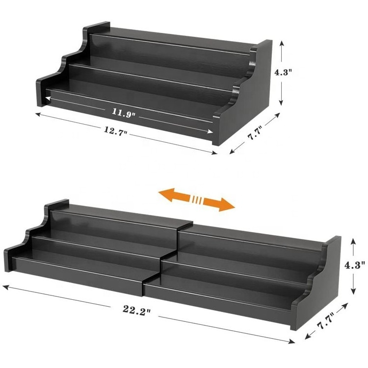 3 Tier Countertop Step Spice Shelf Expandable Bamboo Spice Rack Corner Rack for Kitchen Storage and Organizer