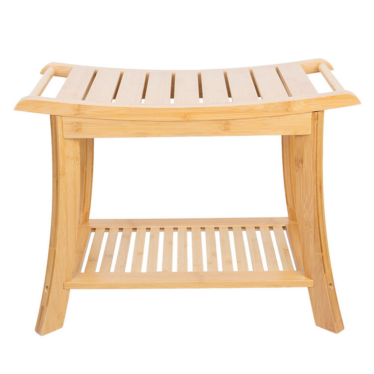 Wood 2-Tier Seat Bamboo Shower Bench Spa Stool