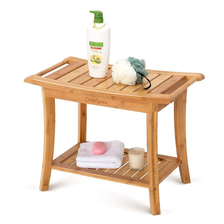 Wood 2-Tier Seat Bamboo Shower Bench Spa Stool