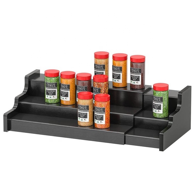 3 Tier Countertop Step Spice Shelf Expandable Bamboo Spice Rack Corner Rack for Kitchen Storage and Organizer