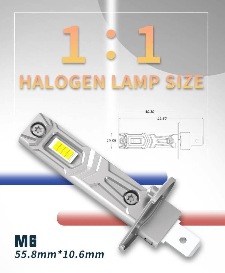 MINI M6 LED Headlight Bulbs H1 H3 With GC-7535 LED Chips 3000LM 12V Copper PCB Halogen Size For Car Headlight Fog Lights