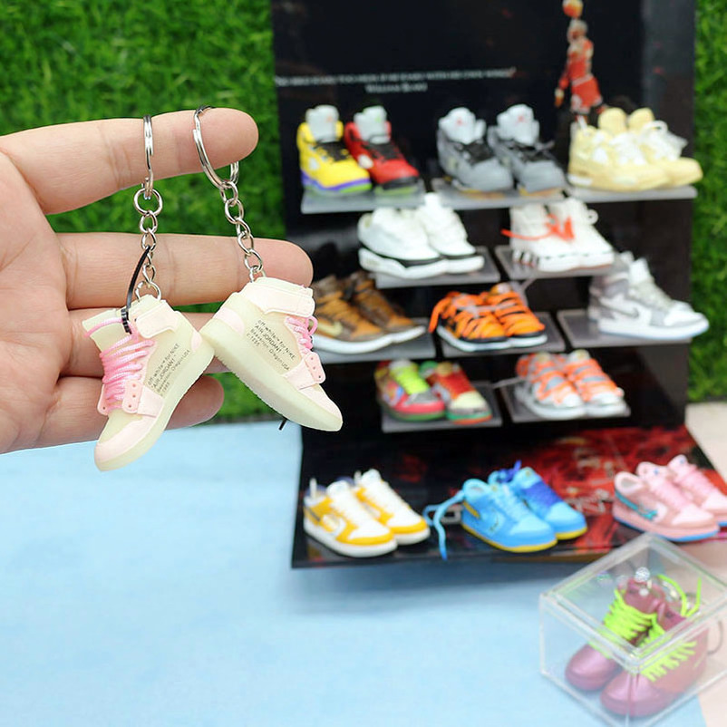 2022Hot Sales MIni 3DShoes Sneaker Keychain With Box Canvas Shoes Key chain  Promotional Gift Keyring