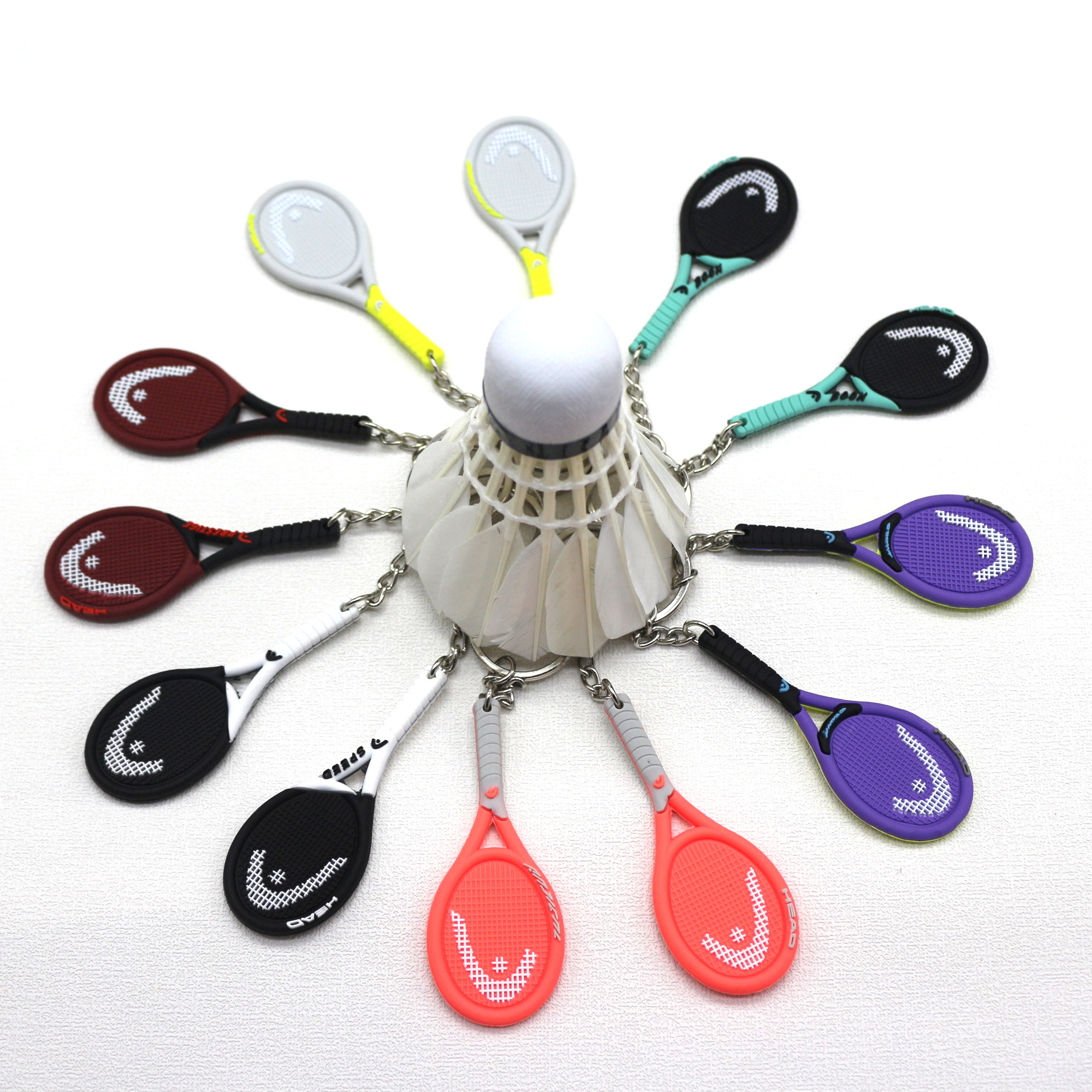 Customized PVC Soft Fill Padel Tennis Keychain Mini Exquisite Lightweight Tennis Ball Furry keychain Racket Keyring