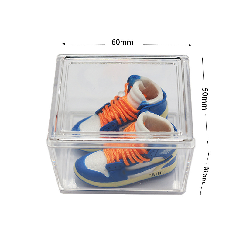 Custom Wholesale mini 3D  basketball shoe sneaker rubber keychains pvc key ring Sneaker key chain with clear shoe box