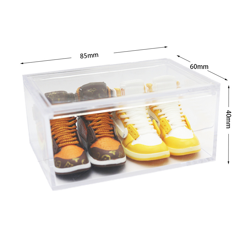 Custom Wholesale mini 3D  basketball shoe sneaker rubber keychains pvc key ring Sneaker key chain with clear shoe box