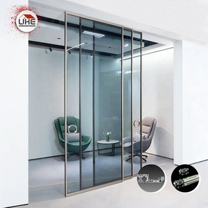 Hanging Sliding Door System Aluminium Frame 3 Linkage Glass Soundproof Minimalism Hidden Track Design Doors Hardware