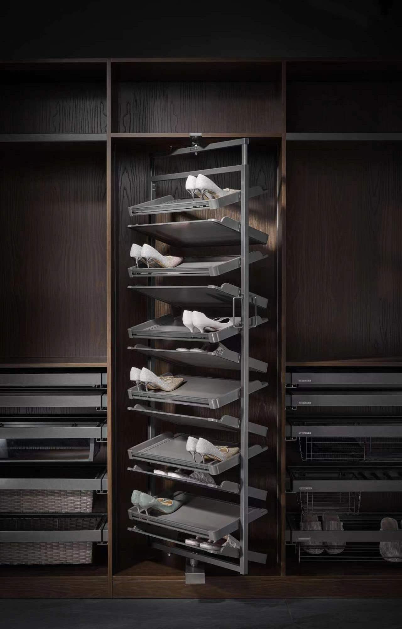 360 Degree Rotating Aluminum Cabinet Shoe Rack, Rotating Retractable Multi-layer Shoe Rack for Cabinet