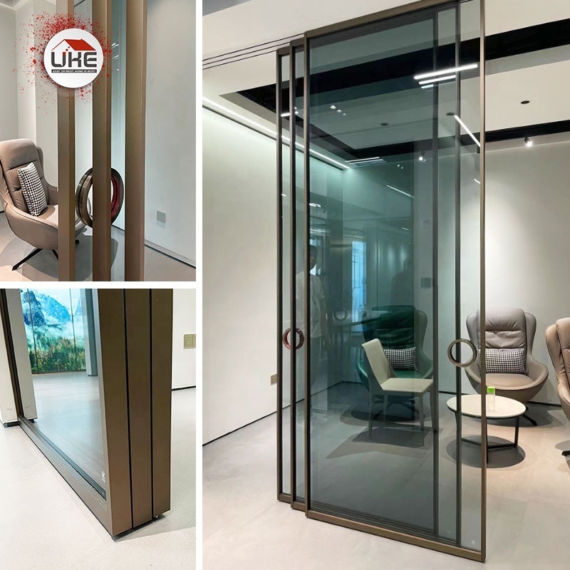 Hanging Sliding Door System Aluminium Frame 3 Linkage Glass Soundproof Minimalism Hidden Track Design Doors Hardware