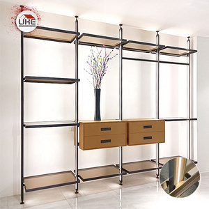 Column Cloakroom With Light Pole System Storage Rack Aluminum Profile Customized Open Walk In Wardrobe Closet