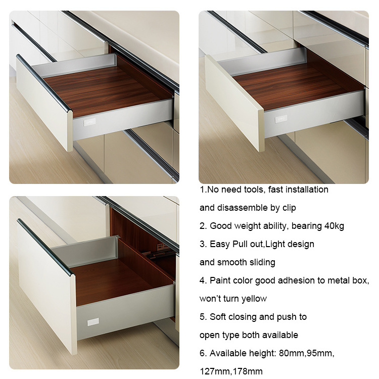 kitchen double wall sliding metal drawer box soft closing push open for kitchen or closet