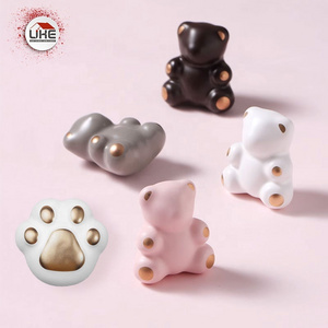 Animal Ceramic Handle Knob Cute Bear Paw Kids Drawer Wardrobe Cupboard Pulls Anti-Collision Furniture Handles