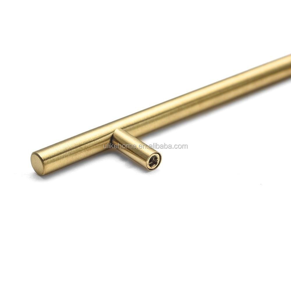 Brushed Gold Stainless Steel Hollow T shaped bar Handles Cupboard wardrobe door gold handle