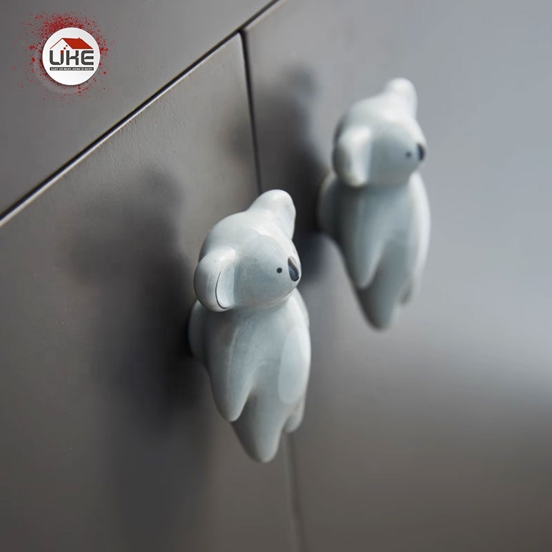 Animal Ceramic Handle Kids Wardrobe Drawer Cupboard Pulls Anti-Collision Cute Panda Lion Koala Furniture Handle Knob