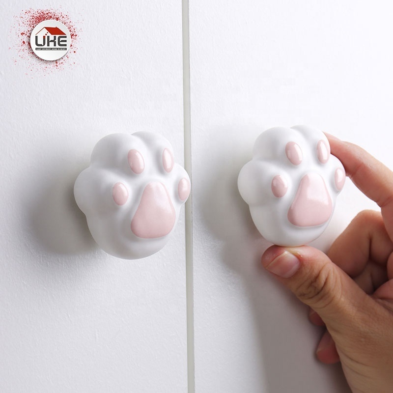 Animal Ceramic Handle Knob Cute Bear Paw Kids Drawer Wardrobe Cupboard Pulls Anti-Collision Furniture Handles