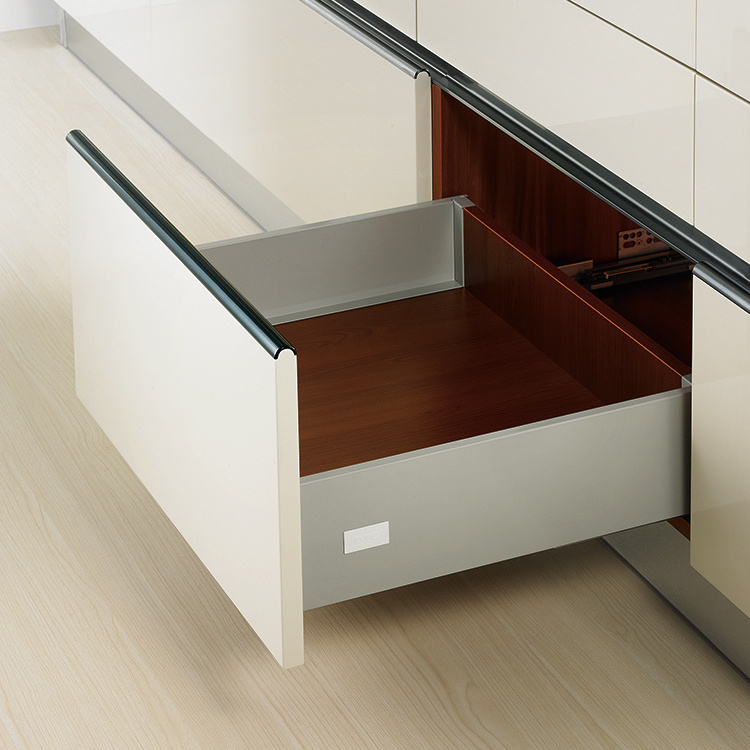 kitchen double wall sliding metal drawer box soft closing push open for kitchen or closet