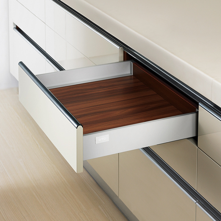 kitchen double wall sliding metal drawer box soft closing push open for kitchen or closet