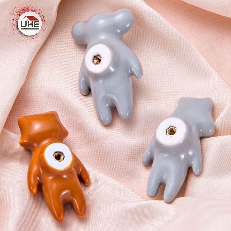 Animal Ceramic Handle Kids Wardrobe Drawer Cupboard Pulls Anti-Collision Cute Panda Lion Koala Furniture Handle Knob