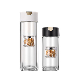 Double Walled Borosilicate Glass Travel Tumbler Water Bottle with Magnetism Tea Infuser