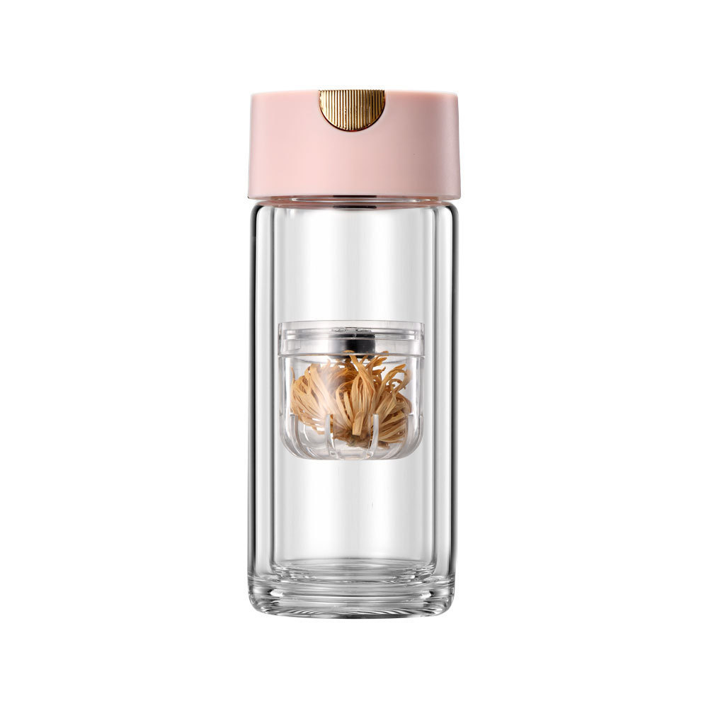 Double Walled Borosilicate Glass Travel Tumbler Water Bottle with Magnetism Tea Infuser