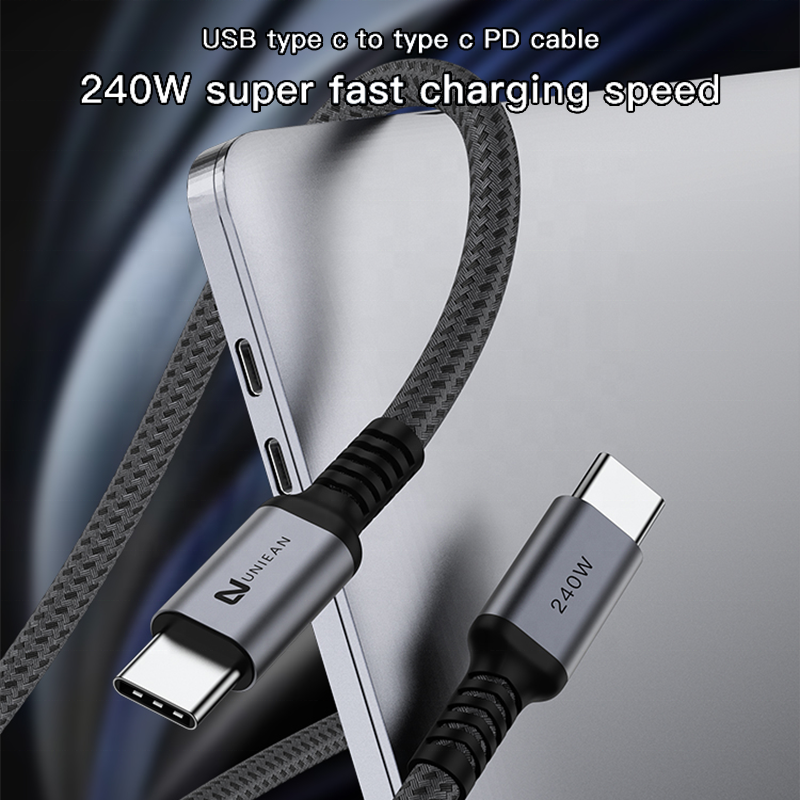 Super Fast Charge Nylon Braided 480Mbps PD 240W 48V 5A Cable 2.0 USB Male to Male Type C Cable