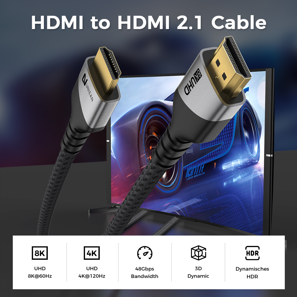 Certified UHD 8K 60hz 4K 120Hz 2.1 Gold Plated HDMI to HMDI Cable Video Wire HDMI Kabel 3D Cavo 1M 2M 3M Cabo 2.1 HDMI Cable