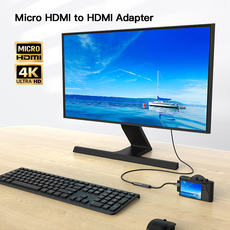 Micro HDMI to HDMI Female Cable 4K Micro HDMI Converter for Digital Cameras Cell Phone HD TV Connection