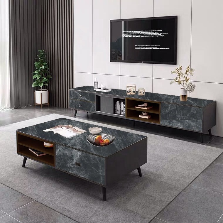 New Design Black Marble Coffee Table Set Home Apartment Bedroom Furniture Shoe Racks TV Stand Set