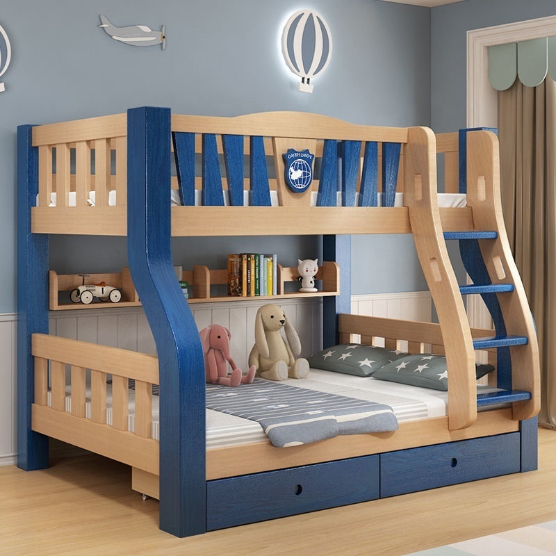 Traditional Wood Color Wooden Bunk Bed for Kids Bedroom Furniture with Storage Function