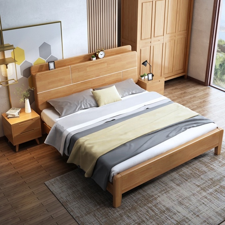 Classic Modern Solid Wood King Size 1.8m Platform Wooden  bedroom ste Single Bed Frame