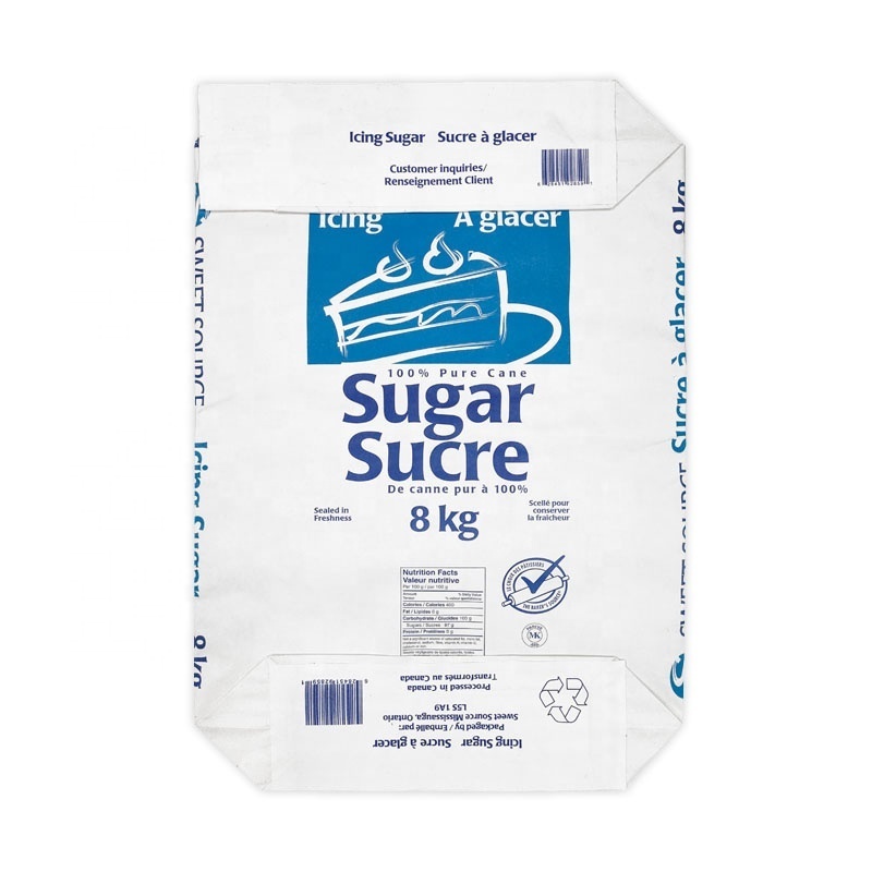 empty wholesale 8kg sugar packaging bag pasted Kraft sugar paper bag with valve