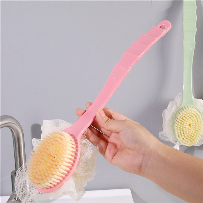 Body Brush Cleaning Back Shower Scrubber Bath Brush with Sponge Exfoliating Dry Skin Massager