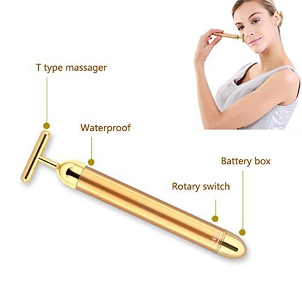 2 in 1 24k Beauty Bar Golden Pulse Facial Massager Kit and Electric 3D Roller for Face Pull Tight Firming Lift