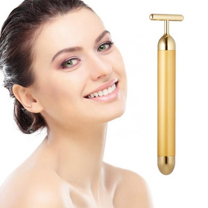 2 in 1 24k Beauty Bar Golden Pulse Facial Massager Kit and Electric 3D Roller for Face Pull Tight Firming Lift