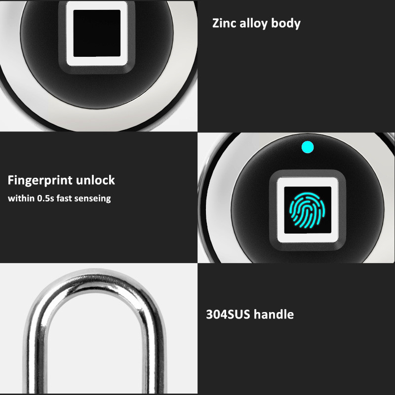 smart lock fingerprint waterproof ip65 padlock bag luggage zipper lock