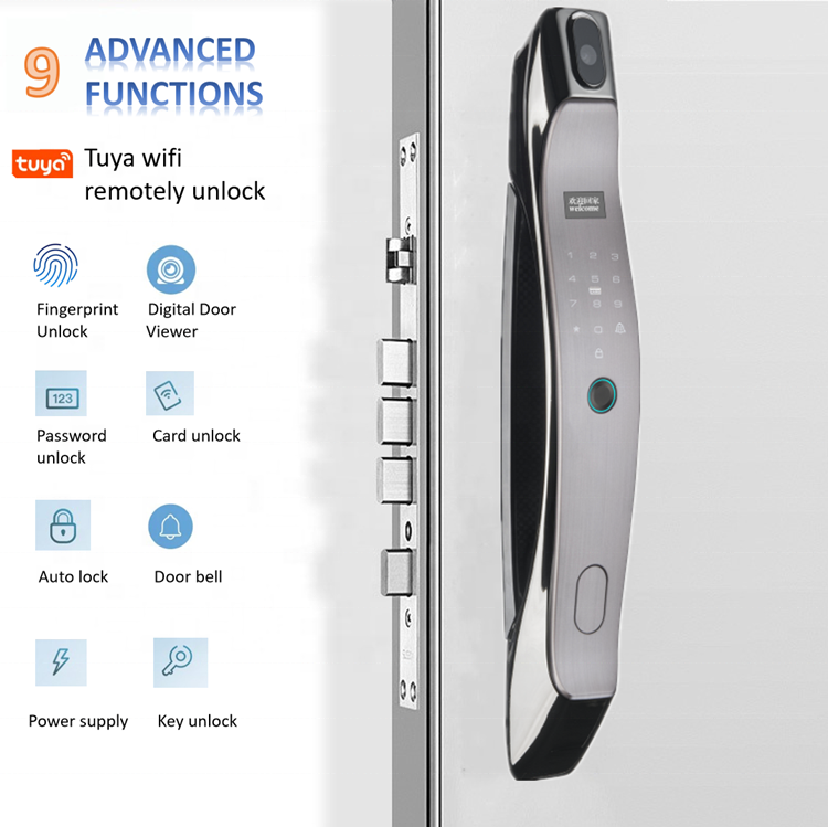 UNITK Intercom Smart TUYA APP fingerprint gate lock with inside camera digital door viewer