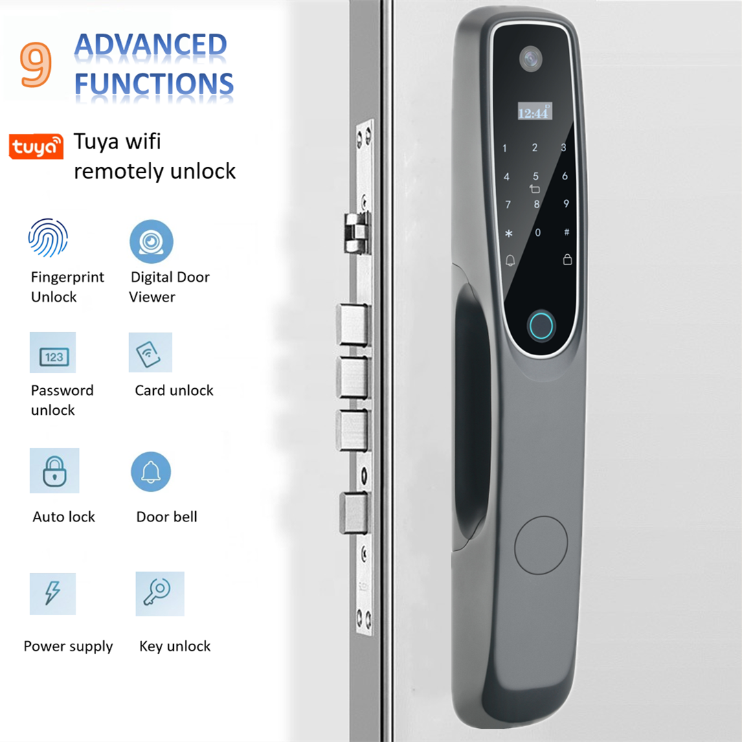 Tuya wifi front door keyless entry fingerprint password card cat eye smart door lock