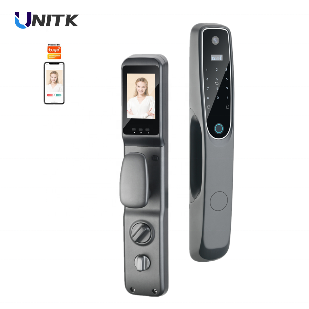 Tuya wifi front door keyless entry fingerprint password card cat eye smart door lock