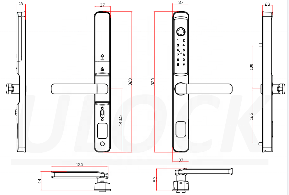 UNITK ttlock waterproof outdoor digital electronic fingerprint aluminium sliding smart door lock