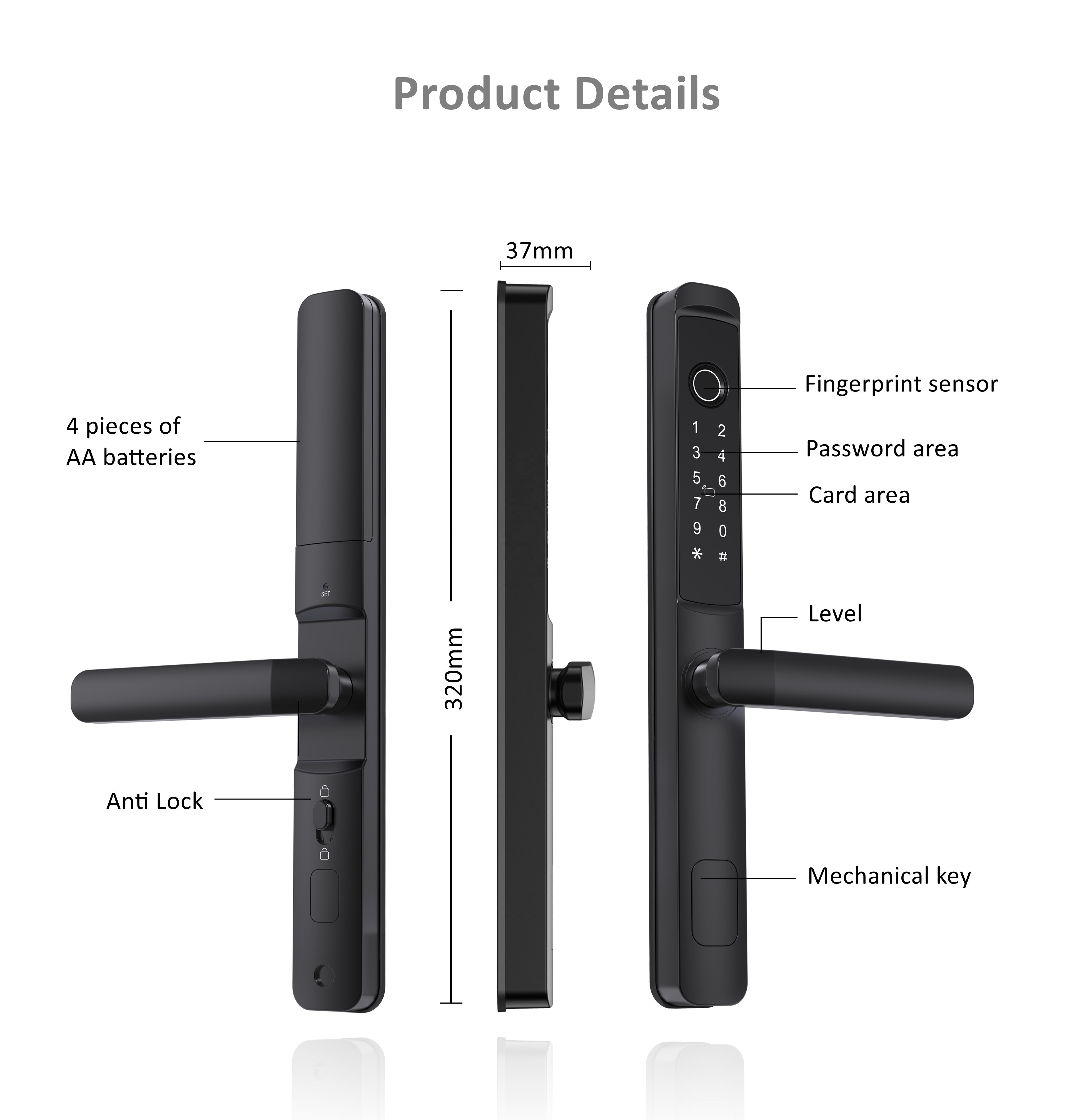 UNITK ttlock waterproof outdoor digital electronic fingerprint aluminium sliding smart door lock