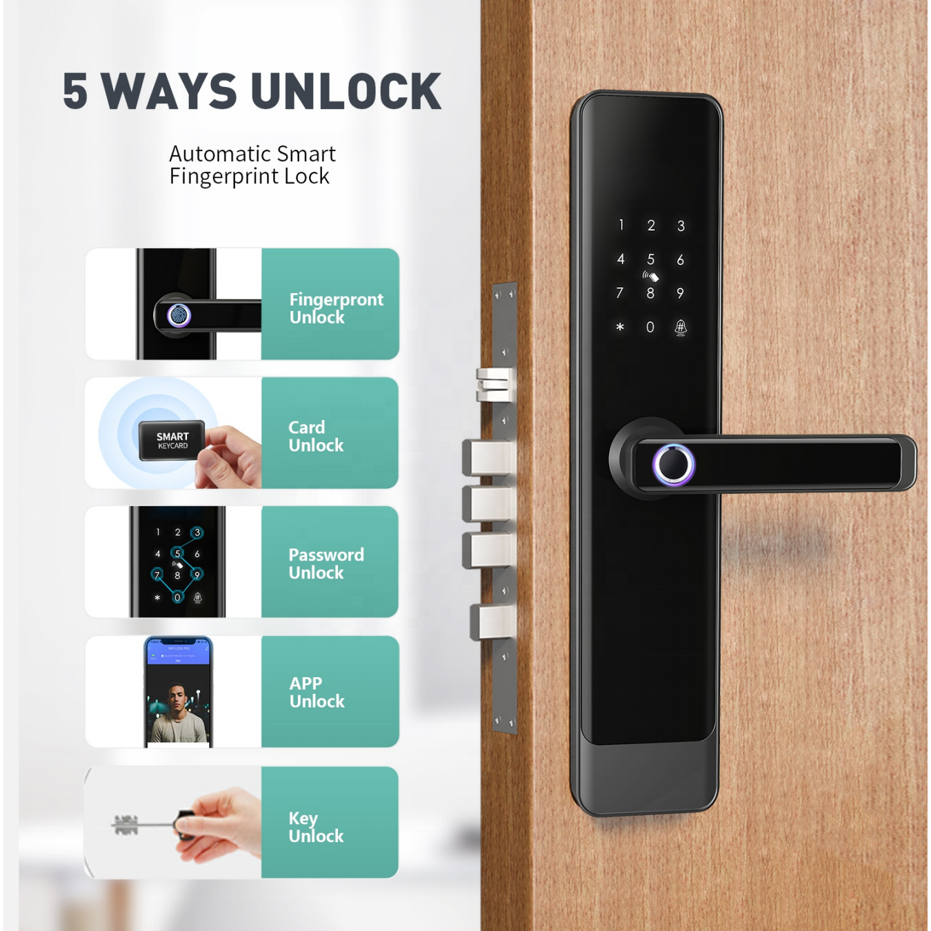 UNITK TTlock APP smart handle door lock fingerprint ble password keyless entry lock